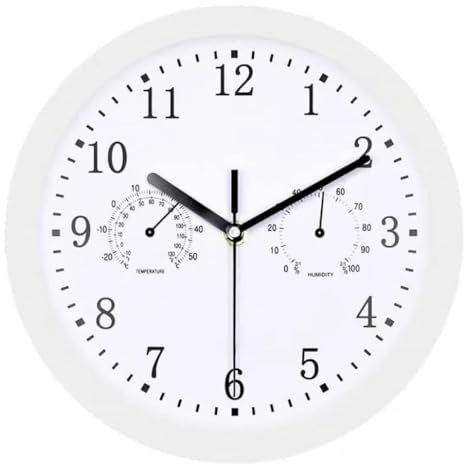 Qutalmi Große Outdoor Gartenuhr, 10 Zoll Wetterfest Uhr mit Thermometer und Hygrometer, Badezimmer Uhren Funk Wasserdicht, Wohnzimmer, Küche, Wanduhr Für Terrasse, Balkon, Garten
