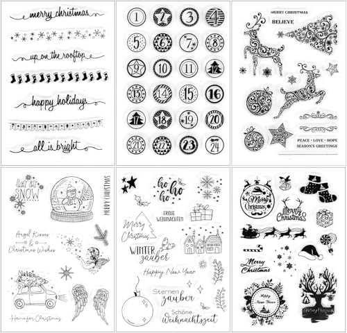 Silikonstämplar, jul, tyska, 6 blad, klar stämpel, jul, silikonstämpel, adventskalender för gör-det-själv, bullet, journal, scrapbooking fotoalbum god jul, stämpelset 2024 nytt