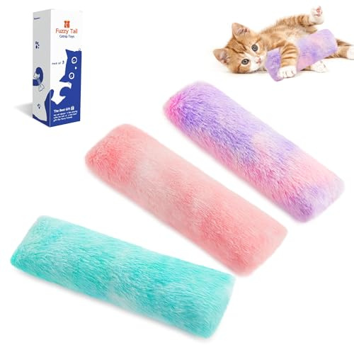 Potaroma Katzenspielzeug Set, 3er Katzenkissen mit Bio-Katzenminze Indoor, weiches & langlebiges Interaktives Spielzeug, Intelligenz- & Beschäftigungstraining, Selbstbeschäftigung-rosa türkis lila