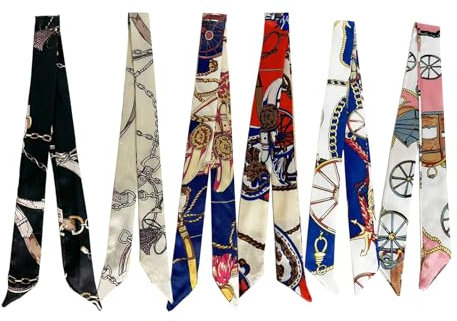 Werownsgso 6 Stück Seidenschal Mode Silk Scarf Satin Ribbon Seidentücher Damen Seidenschal Handtaschengriffschal