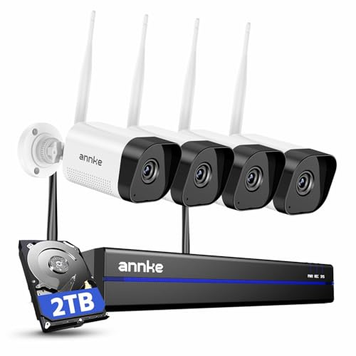 ANNKE Wireless Camera System, 16CH Expandable 4K Security NVR, 4Pcs 3MP Outdoor Cameras(Plug-in Power Required), 2-Way Audio, Dual-Band WiFi, Human Detection, IP66 Waterproof, 24/7 Protection, 1TB HDD