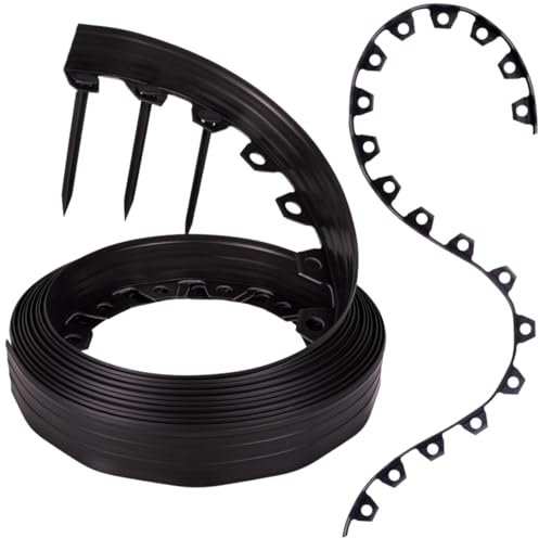 GARDENIX Borde Flexible de plástico para césped, Resistente a la Intemperie, Borde Redondo para parterres, Color Negro, 10 m, 20 Anclajes de Tierra, 6 cm de Altura para Jardines y Robot cortacésped