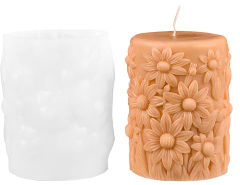 Cylindrisk ljusform, 3D silikon tulpanljusformar, pelarljusformar för att göra vaxljus, tvålar, hantverk, fondantkakdekorationer