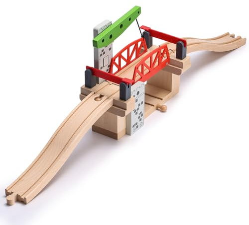 SainSmart Jr. Juego de accesorios de tren de madera, juego de puente de elevación móvil con pista para niños, compatible con Thomas, Brio, Chuggington, Melissa y Doug