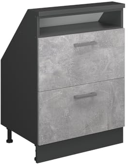 Vicco Mobile sottotetto Rion, Calcestruzzo/Antracite, L60 x P46 cm con 2 cassetti, salvaspazio per soffitti inclinati