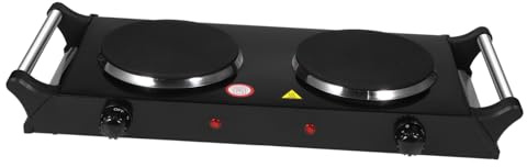 CAXUSD Dual Electric Burner Portable Induction Cooker with Fast Heat Dissipation and Double Cast Iron Plates Versatile Home Stove for Tea Coffee and Daily Meals Uk Plug