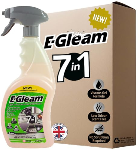 E-Gleam Low Odour Oven Cleaner Spray 750ml | High Performance Multi Purpose BBQ Cleaner Hob, Gas, Electric & Induction Hob, Extractor Fans, Microwave Oven, Stainless Steel - No Ammonia, UK Made