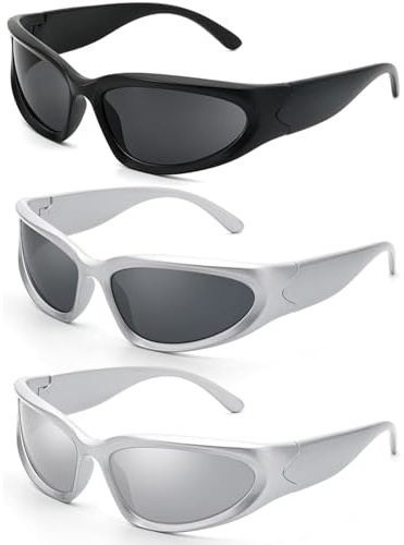 3pcs Lunette de Soleil Sport pour Homme Femme, Y2K Wrap Around Lunettes, Lunette de Soleil Sport Polarisée, Lunette Velo Route, Lunettes de Cyclisme pour Vélo, Moto, Course, Ski, Baseball, Pêche etc