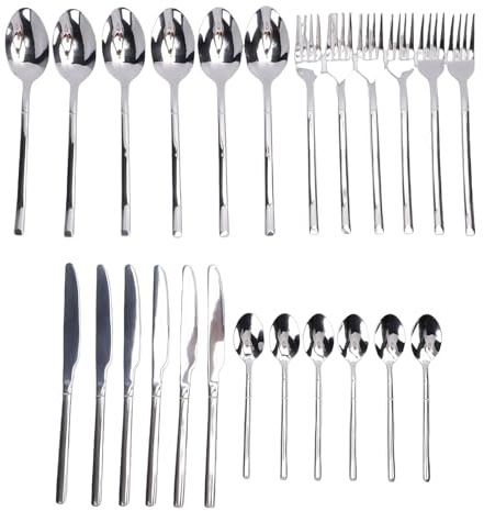 Smandy Ensemble D'argenterie en Acier Inoxydable, 24 Pièces, Cuillères Polies Miroir, Fourchettes, Couverts, Ensemble D'ustensiles, Lavable au Lave-vaisselle pour le Dîner à la Maison (SILVER)