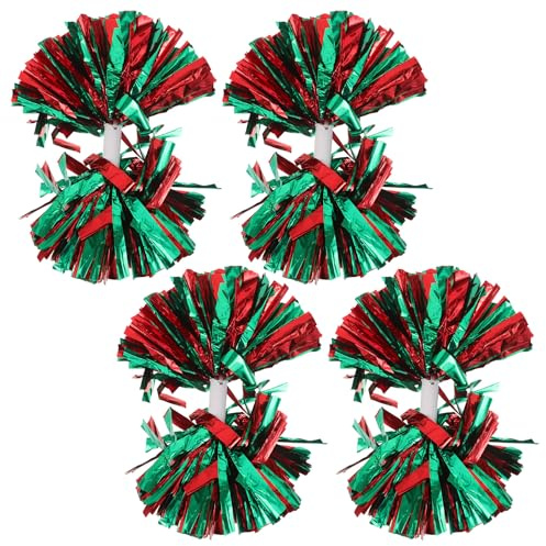 KOMBIUDA 4 Pezzi Pompon Cheerleading Metallici Leggeri con Manico Antiscivolo Accessori per Squadre Sportive Danza e Feste Adatti Ragazze e Adulti