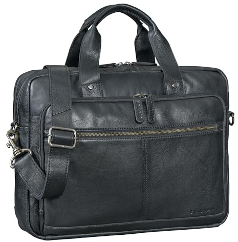 STILORD Ronan Serviette Cuir Homme Grande Sacoche Ordinateur 16 Pouces Travail Besace Business - Cartable Enseignant A4 Porte Document avec Bandoulière Amovible Couleur:noir
