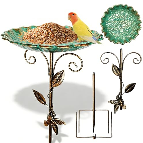 GOMETY Abbeveratoio Per Uccelli Da Giardino In Metallo Resistente Al Gelo E All'Inverno 2 In 1 77 Cm