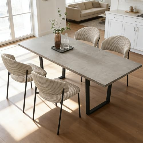 JIEXI Set di 4 tavoli da pranzo allungabili, 130 x 170 cm, 4 sedie in velluto a coste, in MDF, piano rettangolare in fibra a media densità, stile moderno e contemporaneo, per sala da pranzo e cucina