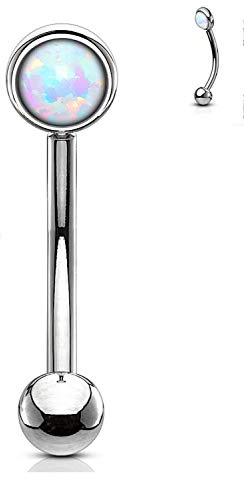 Forbidden Body Jewelry 16g Surgical Steel Synthetic Opal Flat Back Curved Barbell (6mm White)