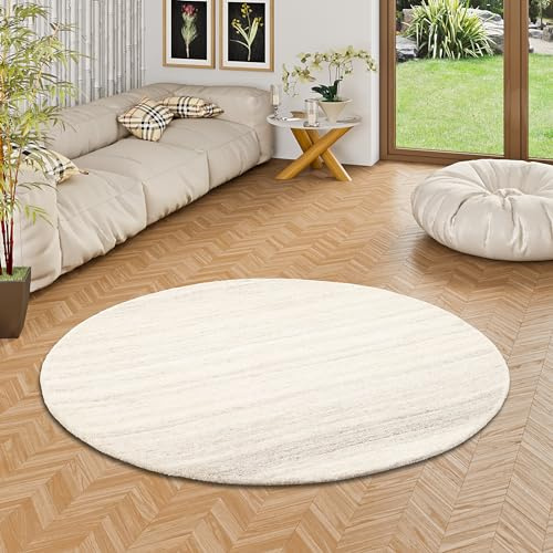 Theko Natur Teppich Berber Aruna Wollweiss Grau Meliert Rund in 2 Größen