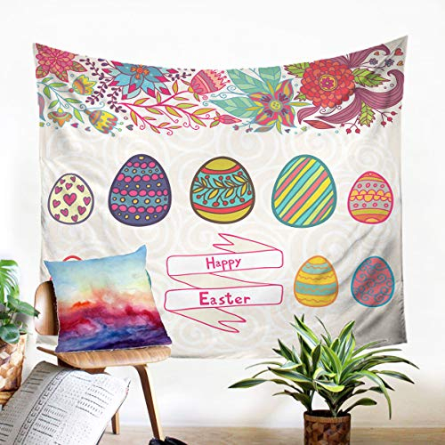Odot Pâques Tapisserie Murale, Tenture Murale Couverture Voyage Châle Serviette Drap de Plage Tapis de Yoga Nappe Tapis de Pique-Nique Couvre-lit Tapestry Décoration (150x130cm,?ufs de Pâques)