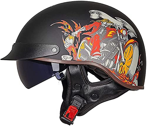 XRDSHY Halbhelm Motorradhelm Herren Damen Retro ECE Zertifizierung Motorrad Halbschale Mofa Helm Jethelm Halbschalenhelm Jet Helmet Motorcycl Chopper Scooter Helm Sturzhelm Mit Visier,E-(XL/61-62CM)