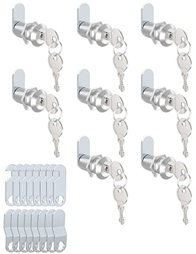 ROFMAPLE 8 Packs Drawer and Cabinet Locks (Keyed Different) Secure Important Files, 1-1/8Inch 30mm Cam Locks with 3 pcs Different Lock Plates for Cabinet Cupboard File Drawer Mailbox Dresser Kitchen