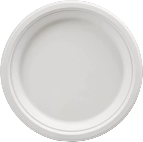 Ask Packaging Strong Paper Plates (10 Inch - 50 Pack) 100% Compostable Disposable Bagasse Plates - Heavy Duty Eco-Friendly Biodegradable Sugarcane Plate for Parties – Microwave & Freezer Safe