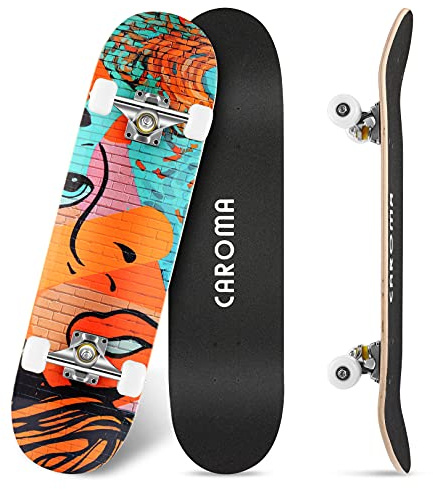 Caroma YD-618 Skateboard Débutant,79cm Planche à roulettes Complètes,9 Couches Bois D'érable Deck Double Kick Standard Trick Sport Cruiser Skateboards,4 Roues