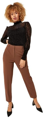 Roman Straight Leg Stretch Trousers for Women UK Ladies Work Office Smart Suit Pants Slacks Cigarette Tailored High Elasticated Waist Ankle Grazer Slim Angela - Long Chocolate (31 inch) - Size 8