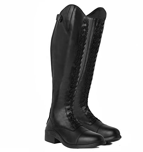 HORZE Bottes d'équitation à lacets pour femme - Bottes d'équitation classiques en cuir avec laçage avant et fermeture éclair à l'arrière