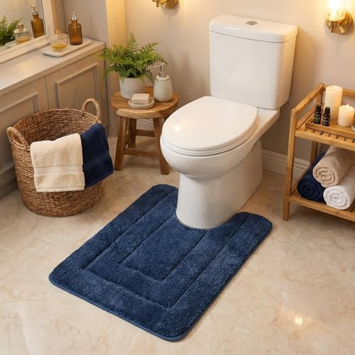 GRANNY SAYS Bathroom Toilet Rugs U Shaped, Bath Mats for Bath, Bathroom Rugs Non Slip Washable, Absorbent Microfiber Toilet Mat, Soft Plush Shaggy Bath Carpet, 20 x 24, Blue