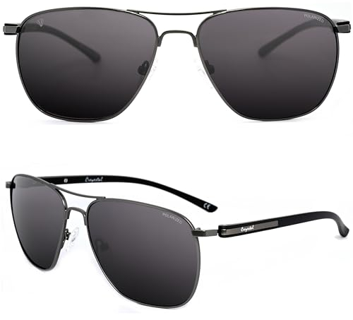 CREYESTAL Polarisierte Sonnenbrille aus Metall, Pilotenbrille, Polycarbonatlinse Hochwertiger Antireflexbeschichtung, Bequem, 100% UV-Schutz, Herren
