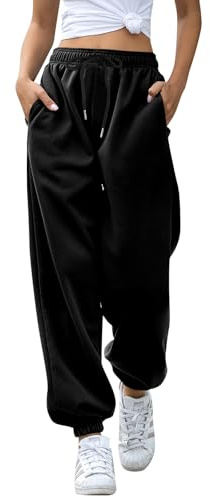 EBANKU Dam Cinch Bottom Sweatpants med fickor, enkel träningsoverall säckig elastisk midja byxor för vardaglig hiphop, gym och jogging