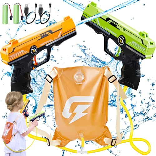 2 Piezas Pistola de Agua Electrica, 2100CC Alta Capacidad Potente Pistolas Agua para Niños, Pistola Agua Eléctricas 32 FT Fuerte Blaster de Largo Alcance para Juguetes de Fiesta Piscina de Verano