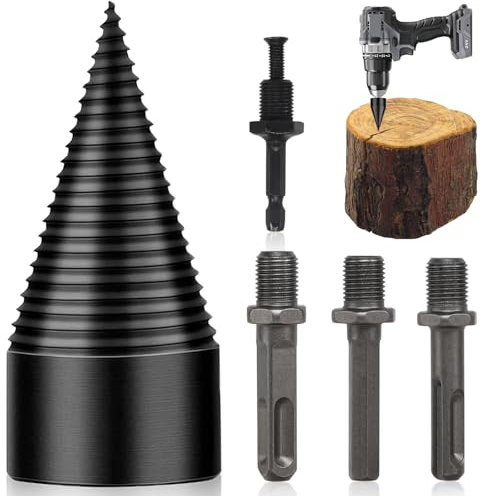 Fendeuse de Bûches 42mm Avec 4 Poignées,Foret Fendeur de Bois,cône de perçage à vis pour fendeur de bois pour Perceuse Électrique y Visseuse sans Fil