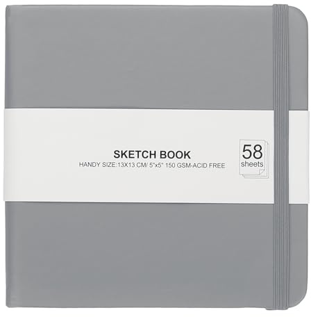 PATIKIL 12,7 x 12,7 cm inbunden läderficka skissbok, 58 ark 150 GSM/46 kg tom anteckningsbok resedagbok skissblock för att skriva ritning målning affärer nybörjarkonstnär, mörkgrå
