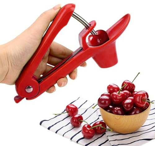 MEETOZ Dénoyauteur de cerises - Outil de cuisine portable avec verrou peu encombrant - Rouge
