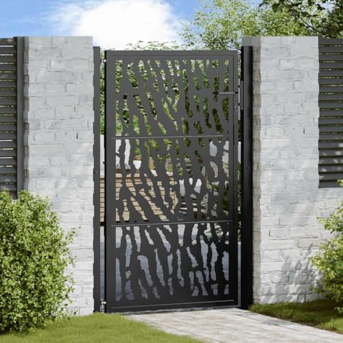 Gecheer Cancello,Singolo,da Giardino,Esterno,in Acciaio,Nero,Design a Tracce,105x155 cm,Cancello per Recinzione,Cancello in Acciaio,Cancello Singolo,Cancello da Esterno