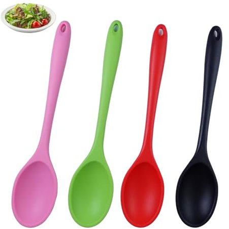 BMXCH 4 Pezzi 27 cm Cucchiaio silicone cucina, mestoli Cucchiai in Silicone Cucchiai per Mescolare, Cucchiai Lunghi in Silicone Antiaderenti Resistenti al Calore per Cucinare, Cuocere, Mescolare