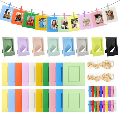 FuxFuis Juego de Marco de Fotos de 3 Pulgadas 8 Mini Marcos de Fotos Plásticos y 20PCS Marco de Fotos de Papel Marcos de Fotos Instantánea Coloridos para Instax Mini 12/11/7s/70/8/9/90/50/25s/26