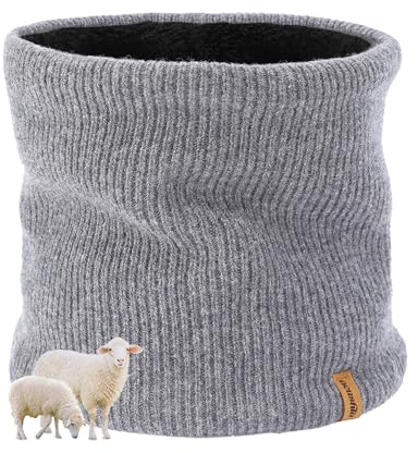 ACUSHLA Merino Wool Neck Gaiter for Men & Women - Fleece Lined Heavyweight Warm Knitted Scarf Neck Warmer Ski Face Mask (Light Grey)