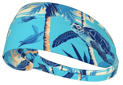 Fascia elastica sportiva per capelli BROLEO palme e tartarughe marine immersioni subacquee stampa ad asciugatura rapida, traspirante