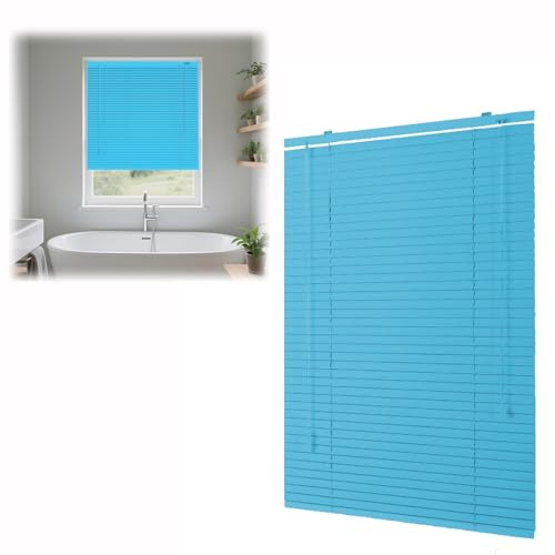 Horizontale Alu-Jalousie Aluminium Jalousette für Innen Tür Fenster Sichtschutz, Sonnenschutzrollos 25cm 45cm 50cm 60cm 90cm 100cm 120cm 160cm Breit Wärmedämmungvorhänge(Blau)