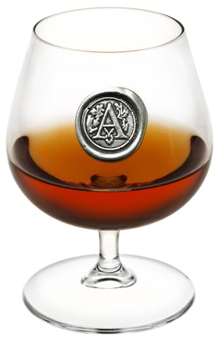 English Pewter Company 14.5oz Brandy Cognac Snifter Glass with Monogram Initial - Personalised Gift with Your Choice of Initial (A) [MON201]