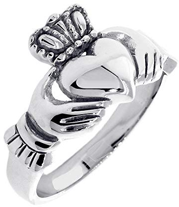 Anillo de boda Claddagh para mujer en oro blanco de 14 quilates, talla 5,5