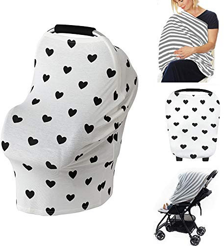 Multi-Use Organic Cotton Nursing Cover Breastfeeding Cover & Nursing Scarf- Stretchy Covers for Baby Carrier, Baby Car Seat Cover Canopy and Shopping Cart for Boys and Girls (NP01)