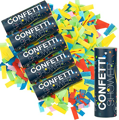 ILP 6 x Konfettiwerfer ohne Knall - Bunter Partyspaß mit Konfetti durch Wurfbewegung- Party Popper als Partydeko für Geburtstage, Silverster, Karneval und Hochzeiten