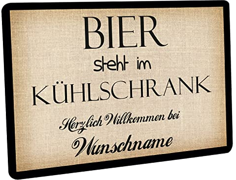 Crealuxe Personalisierbare Fußmatte - Bier Steht im Kühlschrank - Türmatte mit Wunschtext, Name oder Motiv – rutschfest – 60x40 cm – Türvorleger für Innen & Außen – Einzug, Hausflur oder Büro