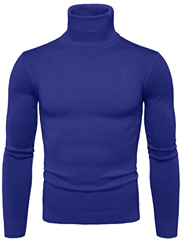 Pull à col roulé pour homme - Col roulé - Tricot côtelé torsadé - Col roulé - Manches longues - Chaud - Coton - Manches longues, 0A-BU1, L