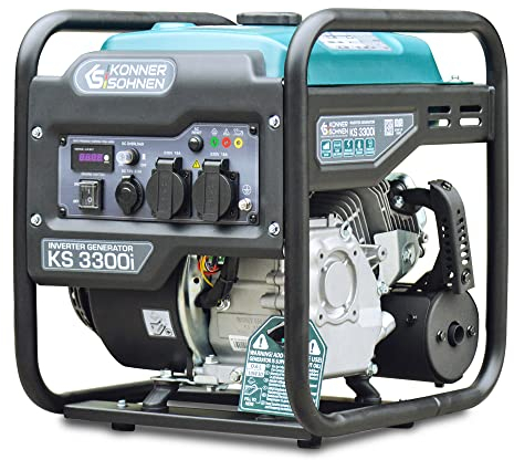 Könner & Söhnen KS 3300i. Benzin-Invertergenerator 3300W, Stromerzeuger mit 2xSchuko 230V, Notstromgenerator mit LED-Anzeige, Generator mit Kupferwicklungen, EURO 5