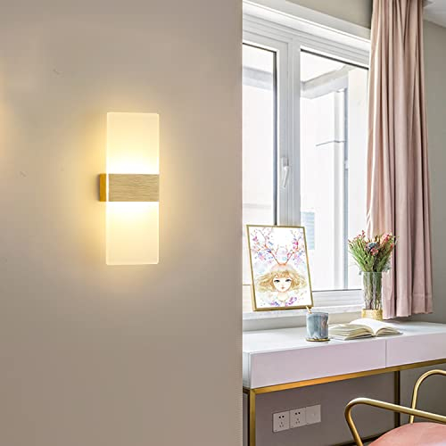 Sxtiger Applique Murale LED Moderne Intérieur, Applique Murale Acrylique Givré 10W, Pour Eclairage Escaliers Salon Chambre Couloir, Lumière Chaude 3000K, Or