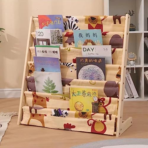 BAKAJI Libreria Montessoriana per Bambini in Legno Naturale e Tela,Portariviste a 6 Ripiani Salvaspazio,Scaffalatura Espositore da Cameretta,Dimensioni 60 x 30 x 80 cm,Porta Libri,Giochi,Standard