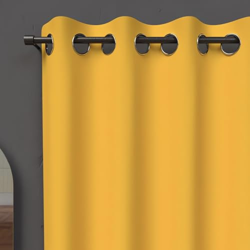 Soleil d'ocre, Occultant Alix Rideau à Oeillets Jaune radieux, Polyester, 135x180 cm