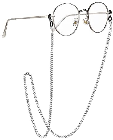 Azwood Silber Brillenkette für Damen wasserfestes Brillenband aus Edelstahl Aufhänger Glieder-Kette für Sonnenbrillen Gesichtsmaske Schlüsselband Halskette